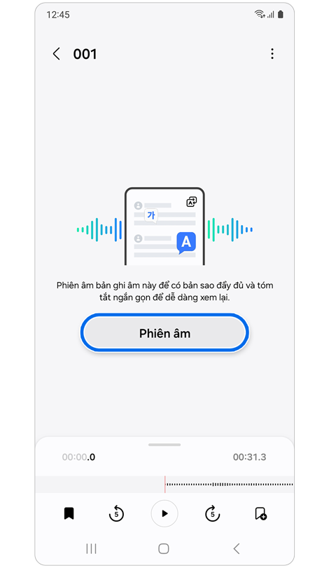 Nút phiên âm trong Máy ghi âm.