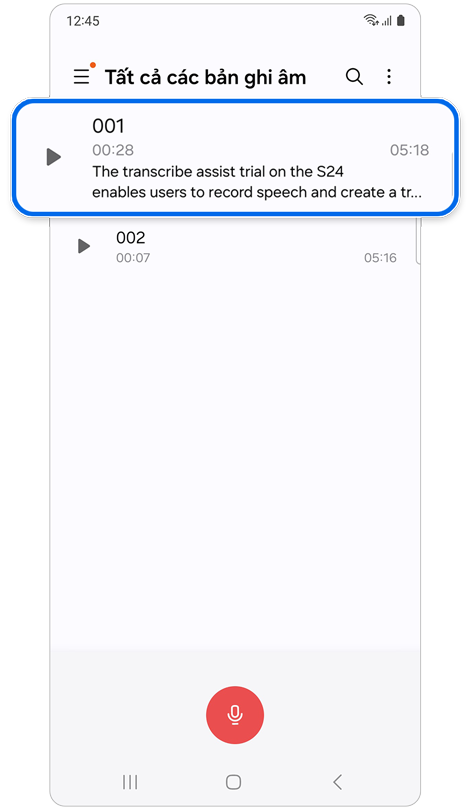 Trang chủ ứng dụng Máy ghi âm.