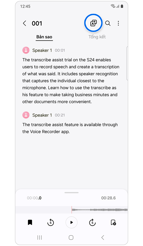 Bản ghi âm được phiên âm.