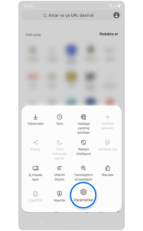 Alətlərin popup siyahısı