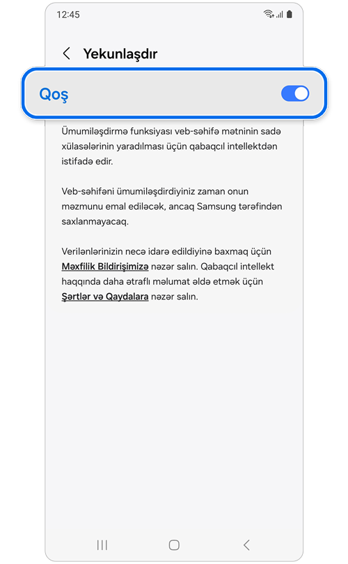 Yekunlaşdır Qoş düyməsi