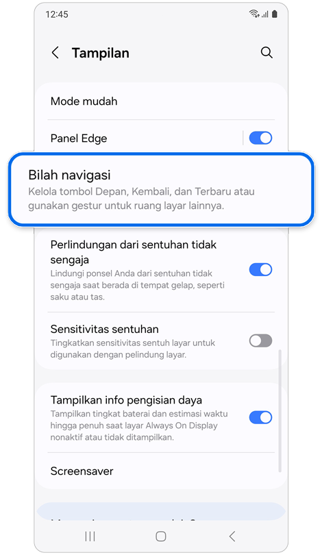 Layar pengaturan Tampilan.