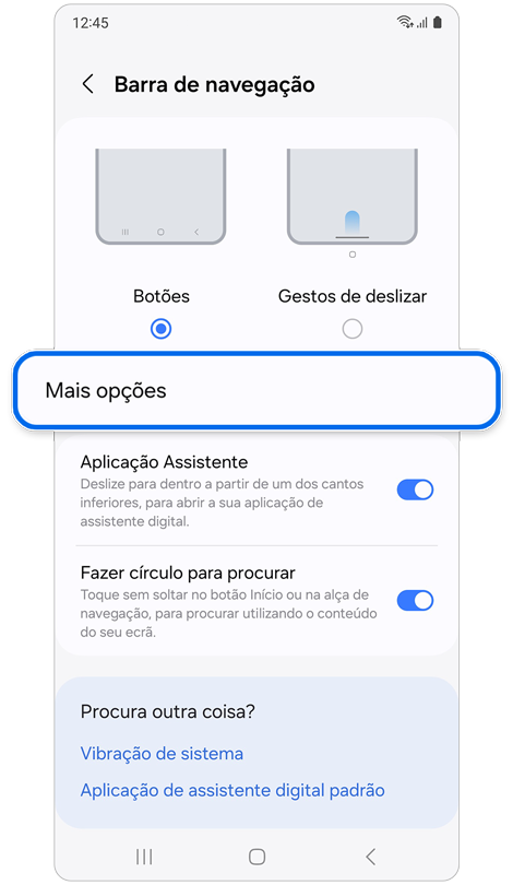 Ecrã de definições da Barra de navegação.