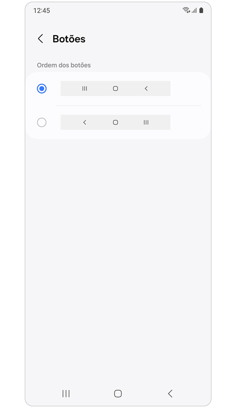 Opções de definição dos Botões.