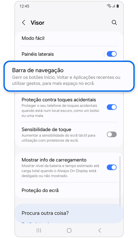Ecrã de definições do Visor.