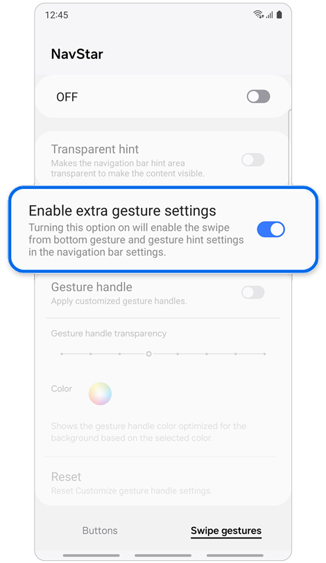 NavStar Swipe gestures screen.