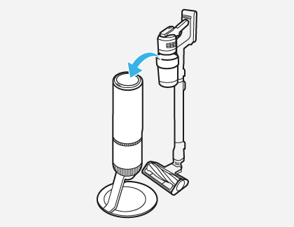 A Samsung Bespoke Jet AI vacuum is displayed next to a Clean Station