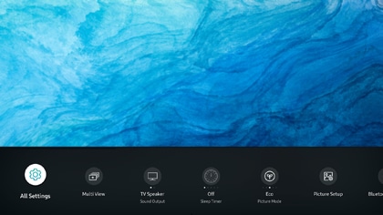 Selecting All Settings from the Quick settings panel on a Samsung Smart TV
