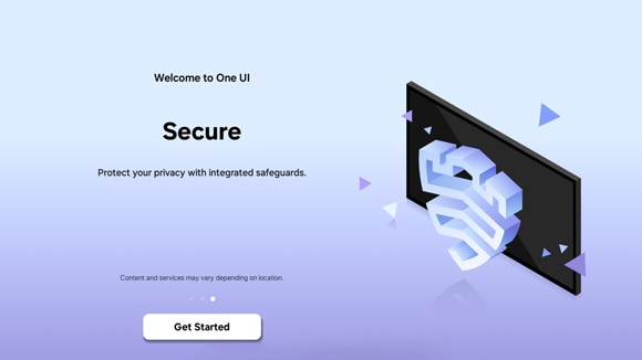 The security welcome screen on a Samsung TV.