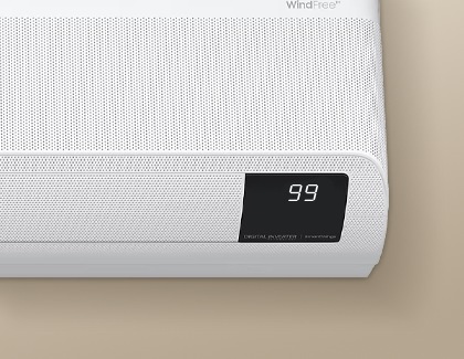 The control panel of a Samsung air conditioner is displaying the number 99