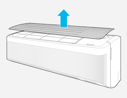 The filter of a Samsung Air conditioner is taken off