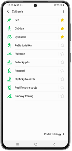 Klepnutím zvoľte typ cvičenia