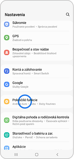 Rozšírené nastavenia v menu
