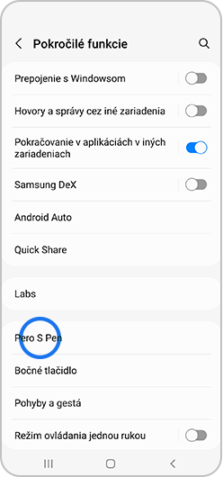 V menu vybraná voľba S Pen
