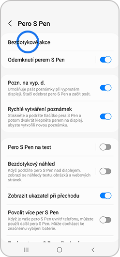 Bezdotykový príkaz vybraný v menu