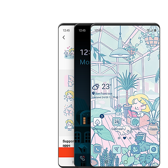 Smartfón zobrazuje inštalačnú obrazovku hry MMORPG Lords Mobile zo stránky Galaxy Store Featured.