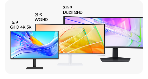 16 : 9 QHD, 4K, 5K monitor, 21 : 9 UWQHD monitor a 32 : 9 Dual QHD monitor