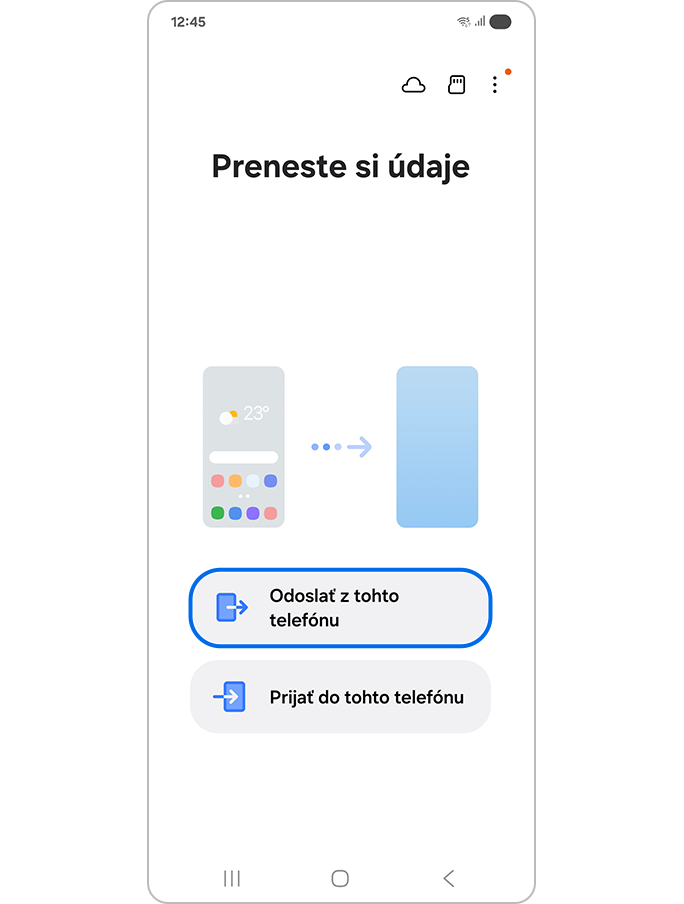 Obrazovka s otázkou, či chcete odosielať z tohto telefónu