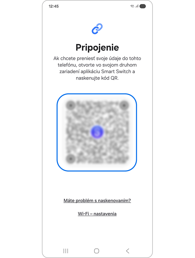 Obrazovka vyzývajúca na naskenovanie QR kódu