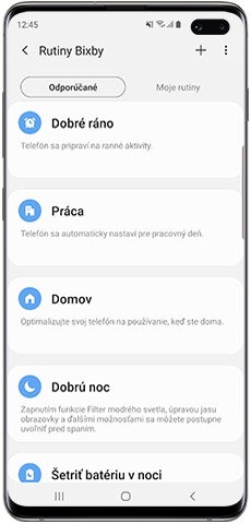 Zoznam odporúčaných rutín Bixby Routines