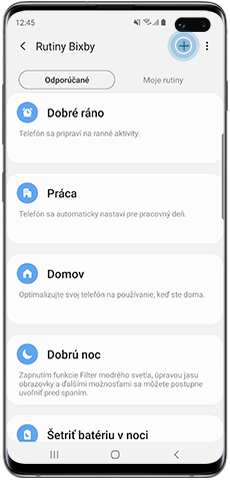 Vytvoriť vlastnú rutinu Bixby Routine, ikonka plus
