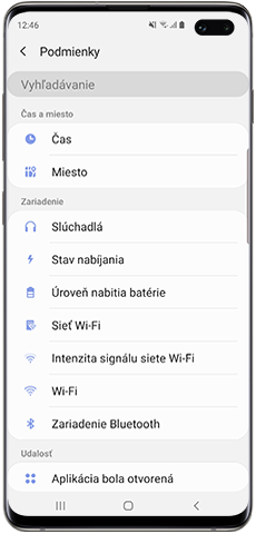 Bixby Routines, vyberte podmienky „Ak“