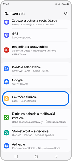 Pokročilé funkcie v nastaveniach