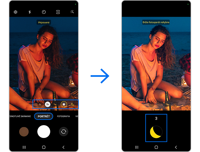 Galaxy S22, fotografia v režime portrét v noci