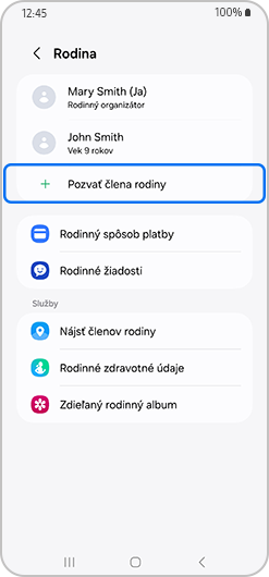 Pozvať člena rodiny na obrazovke Rodina zvýraznené