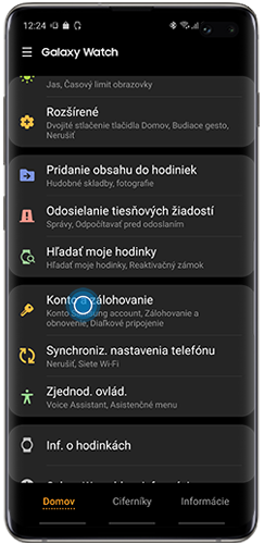 Klepnite na položku KONTO A ZÁLOHOVANIE