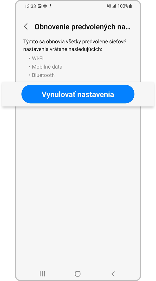 Ťuknite na tlačidlo Vynulovať nastavenia