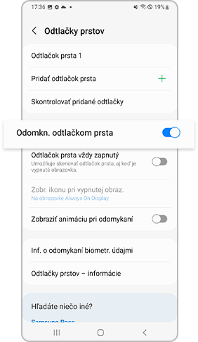 aktivujte funkciu Odomkn. odtlačkom prsta