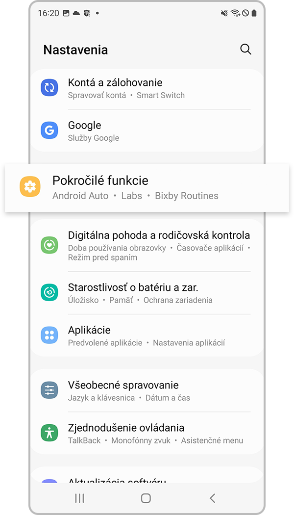 s22 – zmena aplikácií pre pero s pen, 1. krok