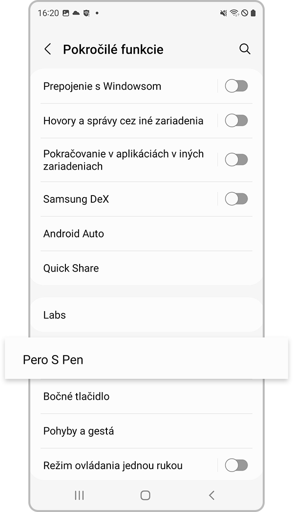 s22 – zmena aplikácií pre pero s pen, 2. krok