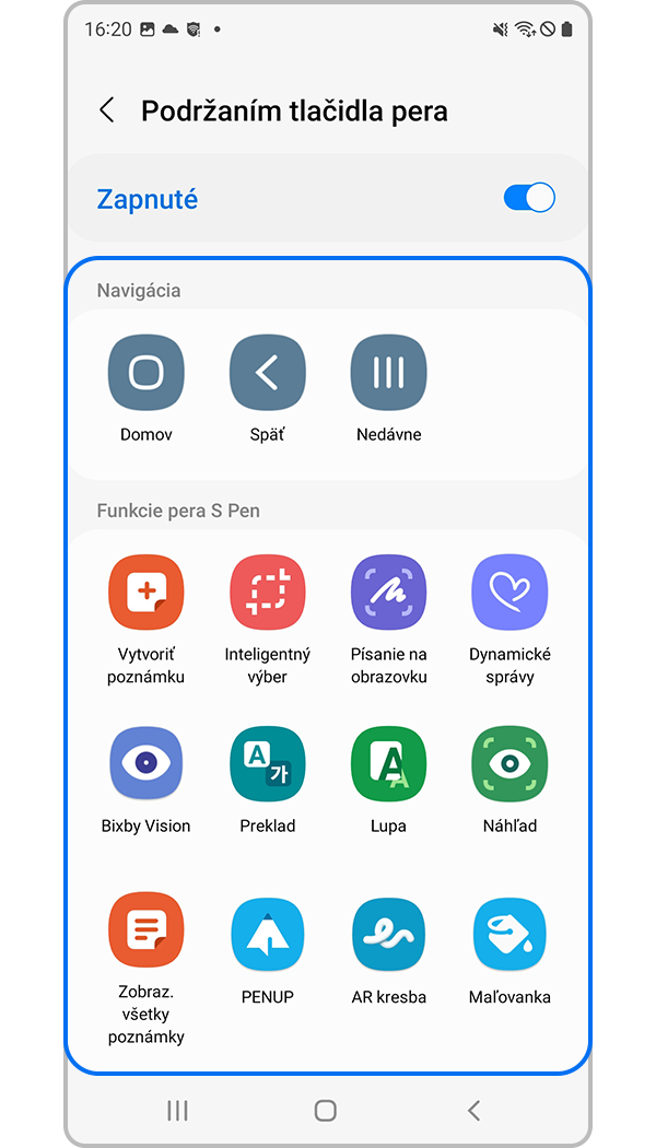 s22 – zmena aplikácií pre pero s pen, 5. krok