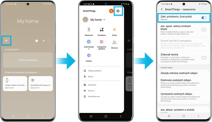 obrazovka aplikácie smartthings nastavenie funkcie tap view