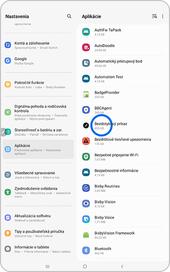 Air command vybraný v zozname aplikácií