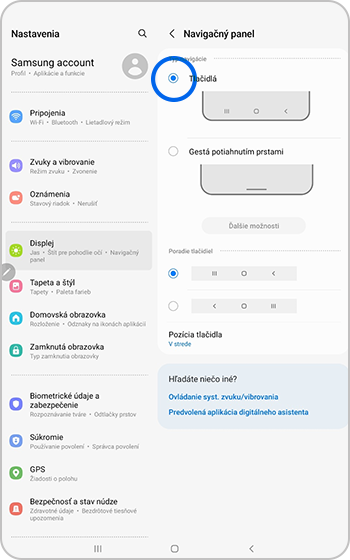 Vybraná možnosť Tlačidlá
