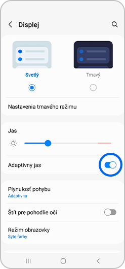 Prepínač adaptívneho jasu vybraný