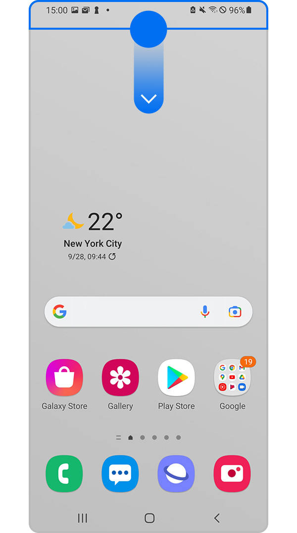 Wische vom oberen Rand des Bildschirms nach unten, um das Schnellbedienfeld zu öffnen