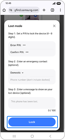 Verloren modus pop-upmenu met “Vergrendelen” gemarkeerd.
