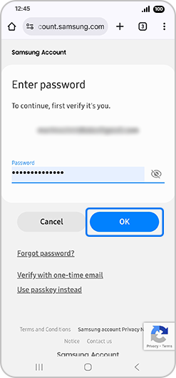 “Voer wachtwoord in” scherm met “OK” gemarkeerd.