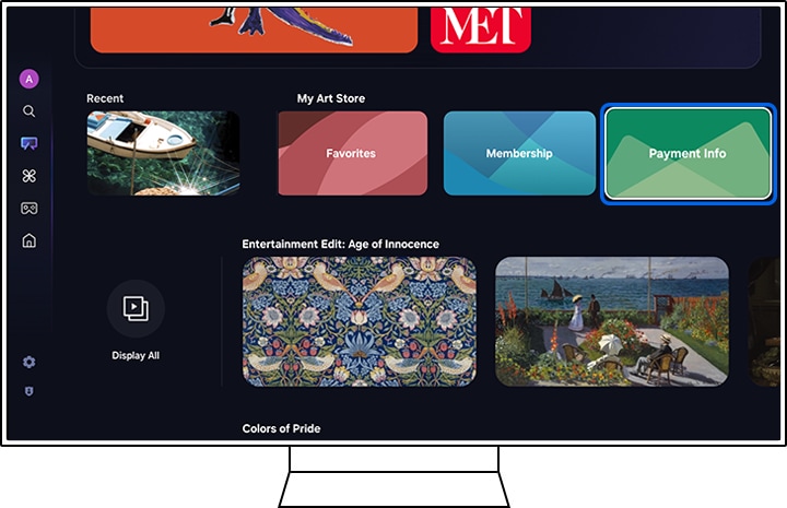 Pantalla de “Art Store Home” con “Información de Pago” resaltado.