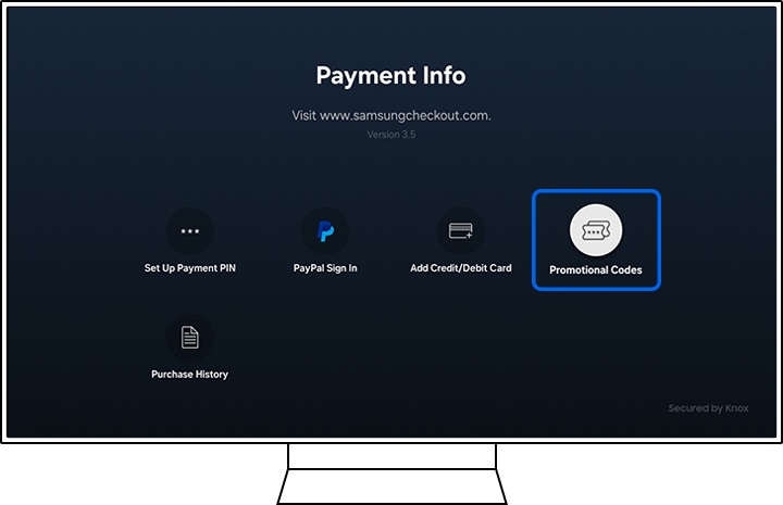 Pantalla de “Información de Pago” con “Códigos Promocionales” resaltado.