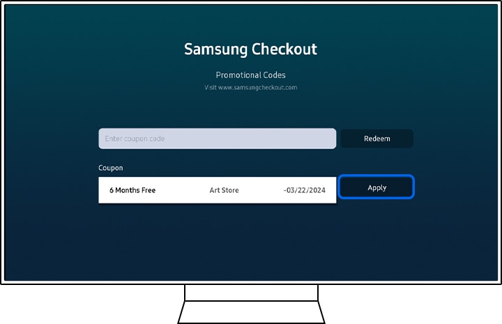 Pantalla de “Samsung Checkout” con “Aplicar” resaltado.