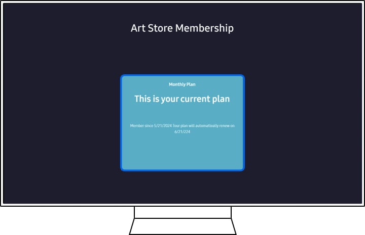 Pantalla de “Membresía de Art Store” con “Este es tu plan actual” resaltado.