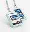 A student ID card dangles on a lanyard. Next to it, a Galaxy Z Flip6 is attached to a similar lanyard. The cover screen of the Galaxy Z Flip6 displays a digitalized version of the student ID card.