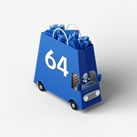 A truck full of shopping bags, in Samsung Blue color, is labeled '64'.