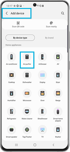 go add device and tap air purifier
