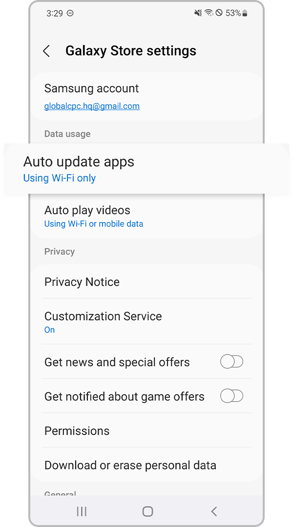 galaxy store automatic app update step 3